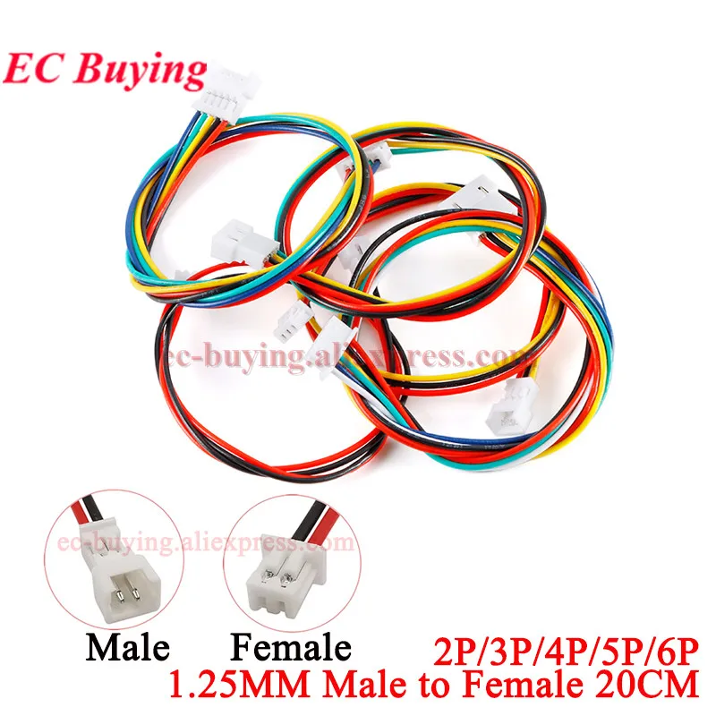 5Pcs-20Pcs Micro JST PH 1.25 Male to Female Plug Jack Connector Pitch 1.25mm 2P/3P/4P/5P/6P Wire Cables 200mm 20cm Electronic