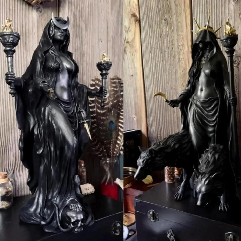 Hecate Goddess Statue - Triple Moon Witch Resin Sculpture with Hunting Dog, Greek Mythology Decor & Altar Centerpiece