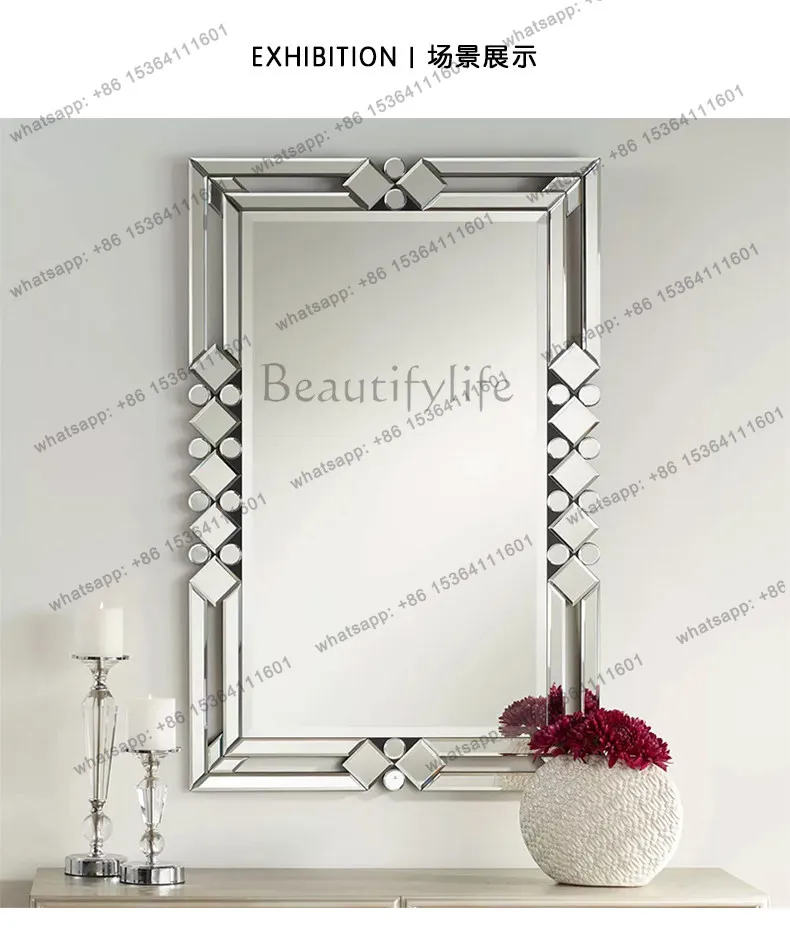 French retro makeup mirror light luxury bathroom wall hanging simple square mirror