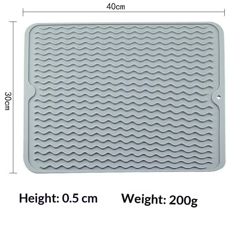 Silicone Dish Drying Mat With Non Slip Design Fast Drainage Ridges For Kitchen Counter Placing Dishes Cups Spoons Tableware