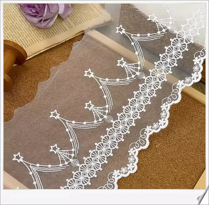 18cm wide pentacle gauze embroidery lace accessories diy baby dress skirt sleeve home textile fabric