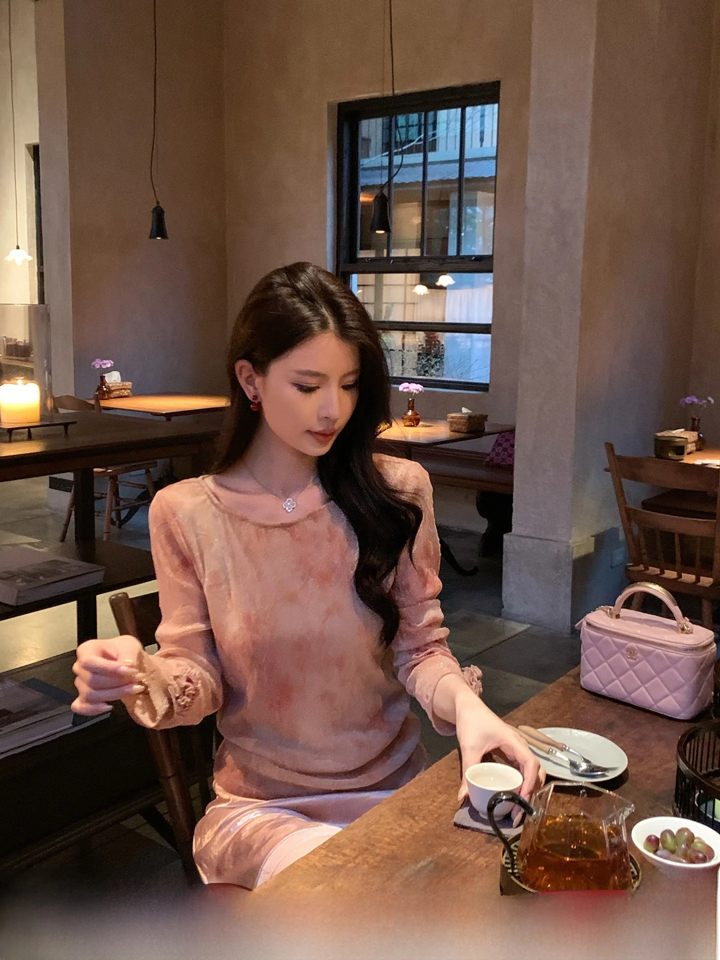 

Kun Total Heavy Work Dyed Long Sleeve T-Shirt Women's Summer Elegant Miss Rich Style Top New Model Casual Style Standard Fit