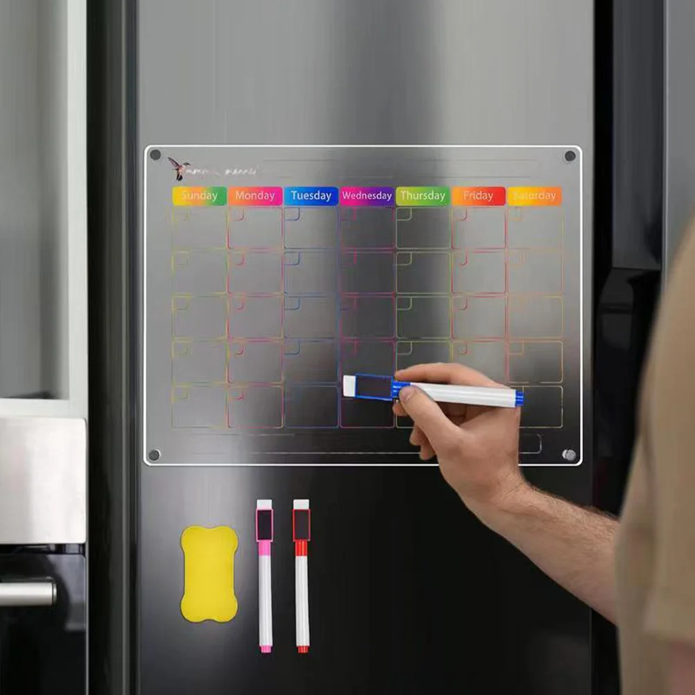 

1Set Magnetic Acrylic Fridge Calendar Monthly Planner Dry Erase Board Reusable Schedule Organizer with Pens and Eraser
