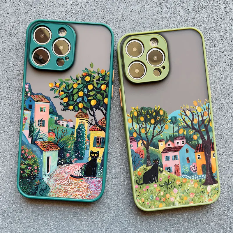 Pretty Cute Black Cats In Flower Garden Phone Case for iPhone 14 13 12 11 Pro Max Mini 16 15 Pro Max Plus XR XS X 7 8 Plus Cover