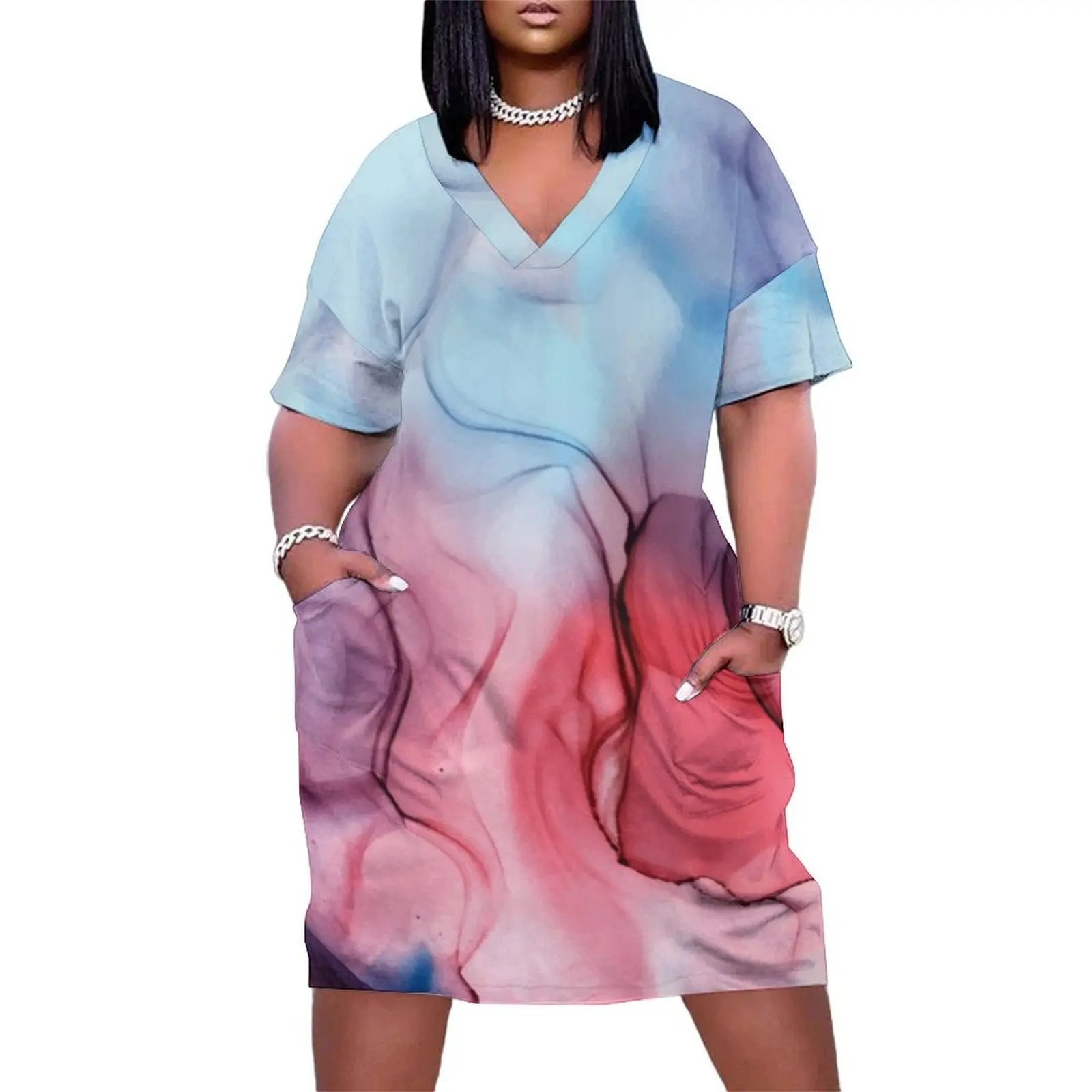 

Flame Fired Alcohol Ink Painting Loose Pocket Dress dresses for woman 2025 summer dress for women 2025