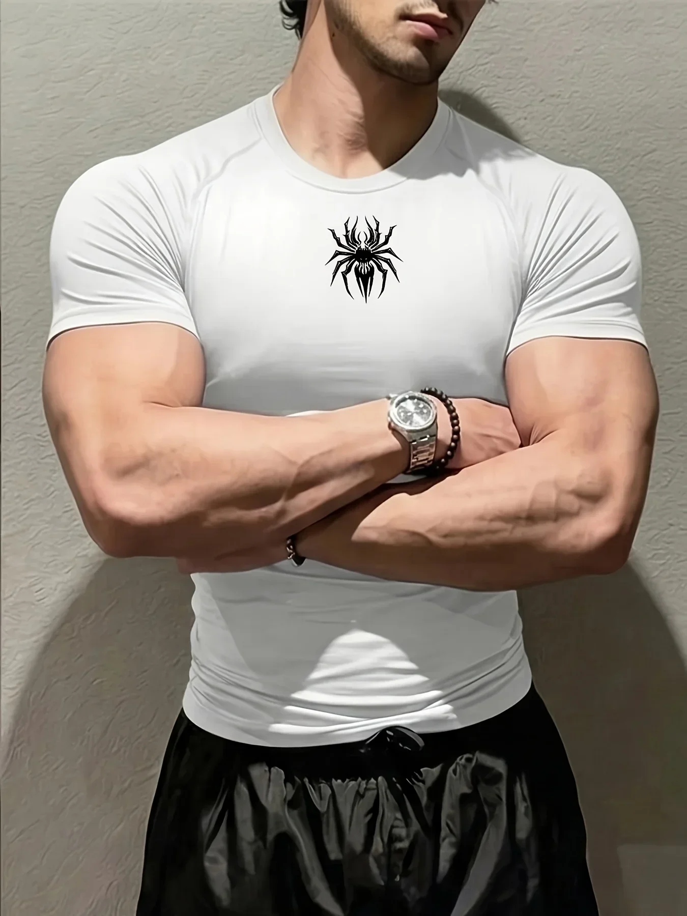 New Men's and Women's Fitness Clothes with Spider Pattern Print, Suitable for Training, Running, Weightlifting, and Bodybuilding