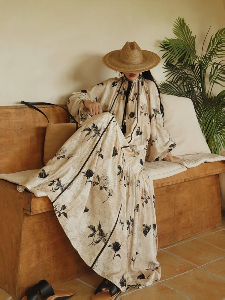 TIYIHAILEY Spring Autumn Women Dresses Full Lantern Sleevev Printed Loose Ladies Clothing Fashion Long Maxi 2025 2pcs New