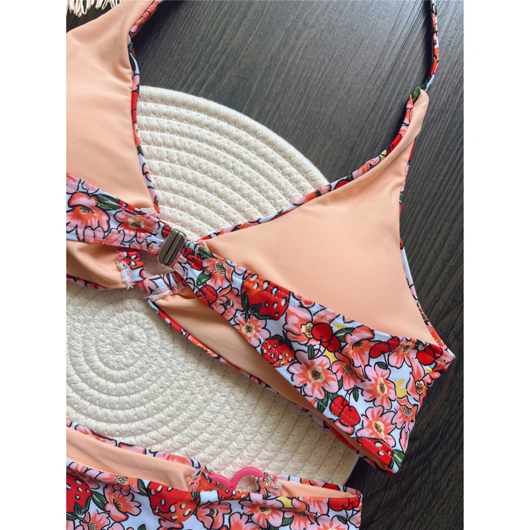 Sexy Blumenmuster, Neckholder-Bikini, brasilianischer Bikini, Damen-Badebekleidung, zweiteiliger Bikini, Badeanzug, Badebekleidung, Schwimmbikini V6048 – Detail 9