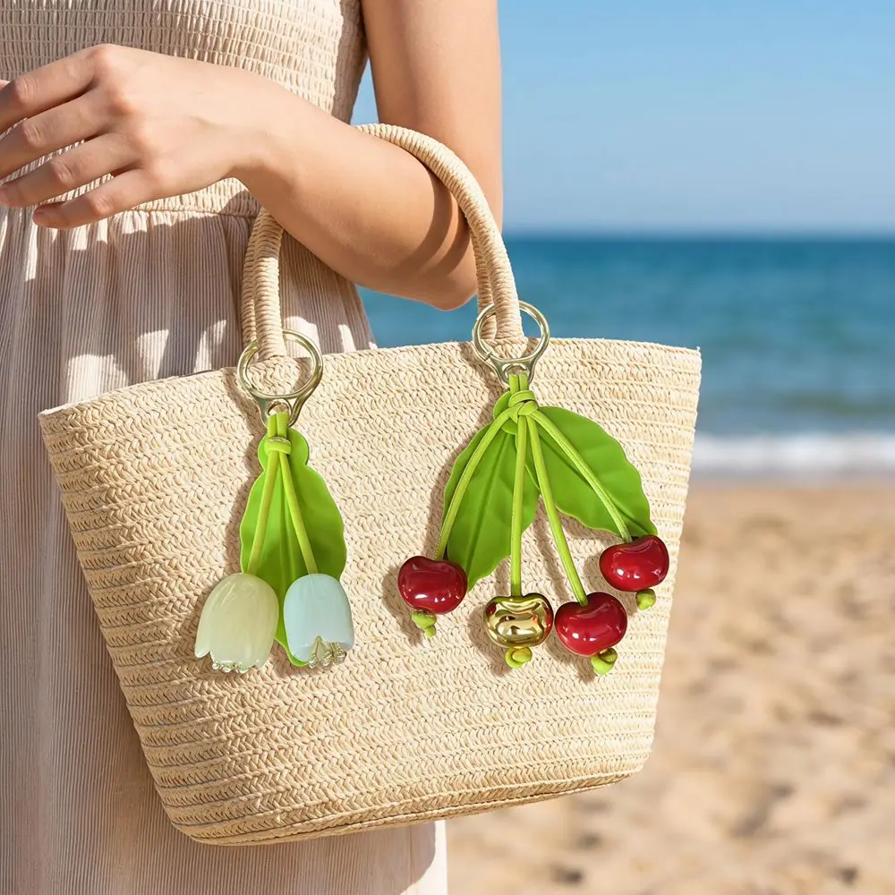 Creative Elegant Cherry Keychain Pu Leather Tomato Fruit Bag Charm Alloy DIY Bag Pendant Girls