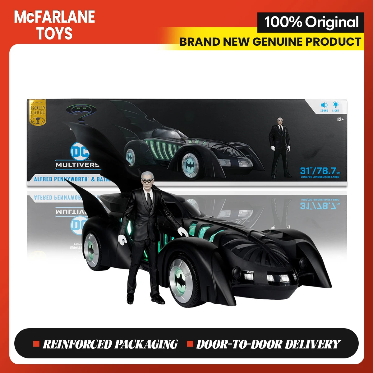 McFarlane DC Batman Forever：Alfred Pennyworth & Batmobile 7 inches Action Figure Model Collection Ornament Toys Gifts