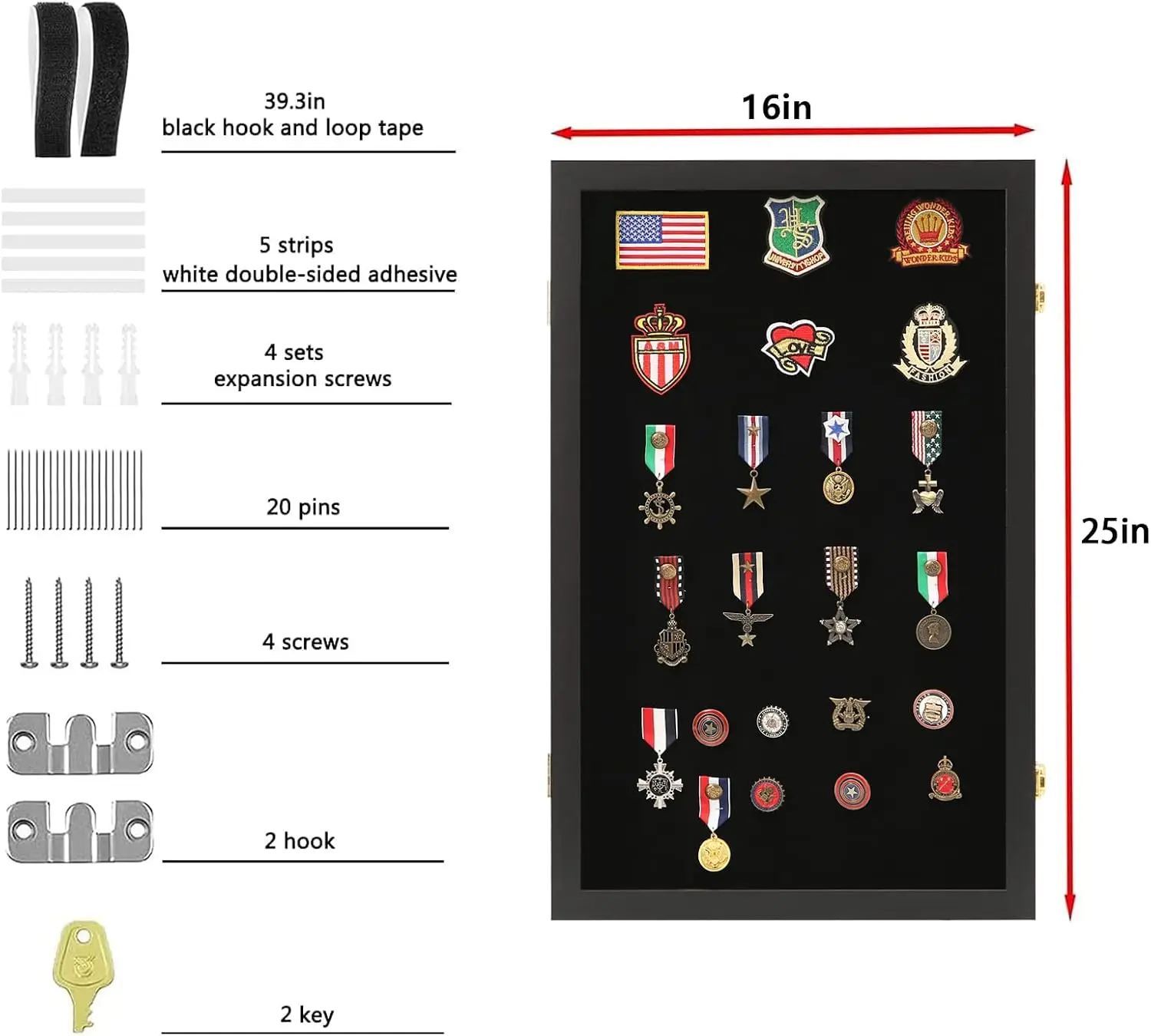 Pin Display Case 16x25 Pin Collection Display Box Military Medal Display Frame with Uv Protection Acrylic Door for Beach Tags Je