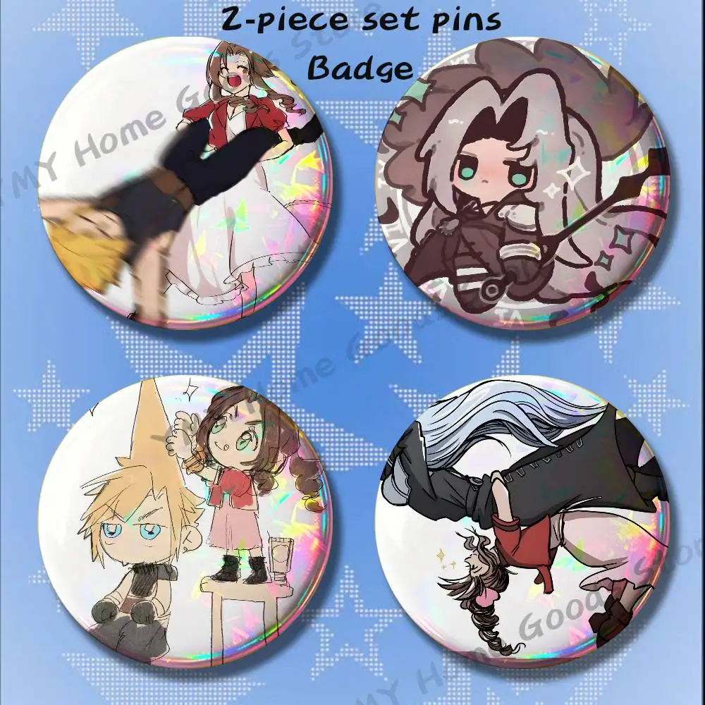 Cartoon Cloud Aerith Sephiroth Brooches for Backpack Accessories 25 32 44 58 75mm Round 2-piece set Free Mix