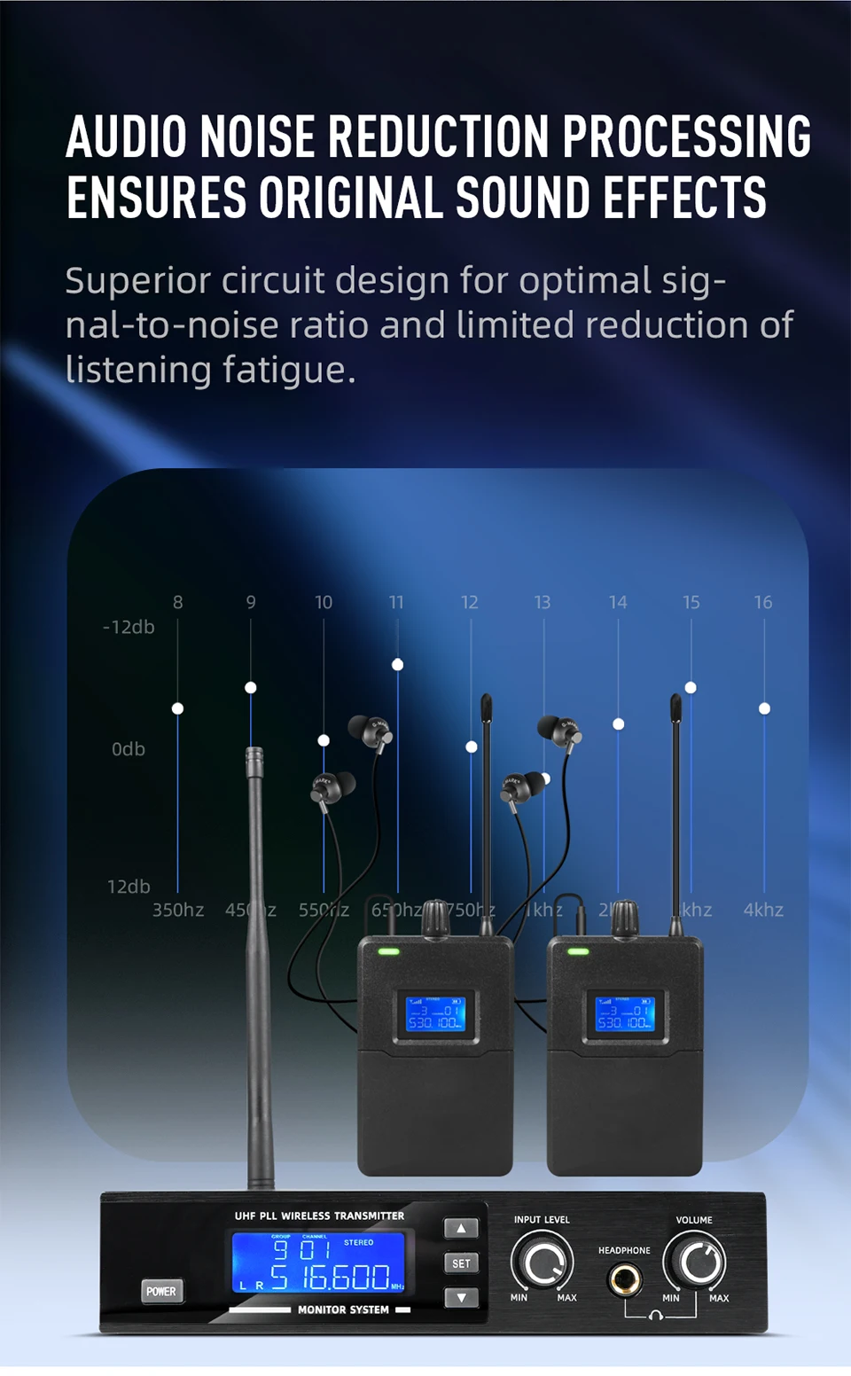 Paulkitson G6000 PRO Drahtloses In-Ear-Monitoring-System IEM Drahtloses Bühnenmonitoring UHF Stereo Zero-Delay Metallgehäuse für Sänger – Detail 6