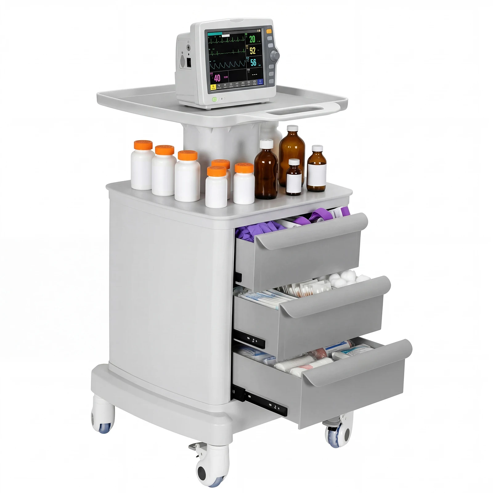 

Медицинская тележка-сканер для стоматологии с 3 ящиками, 4 колесами и 1 верхним лотком, грузоподъемность 30 кг, для больниц, офисов, спален, клиник