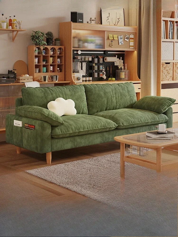 Customized Solid Wood Sofa for Small Apartment Retro Corduroy Fabric Living Room Log Wind Patterned Sofa