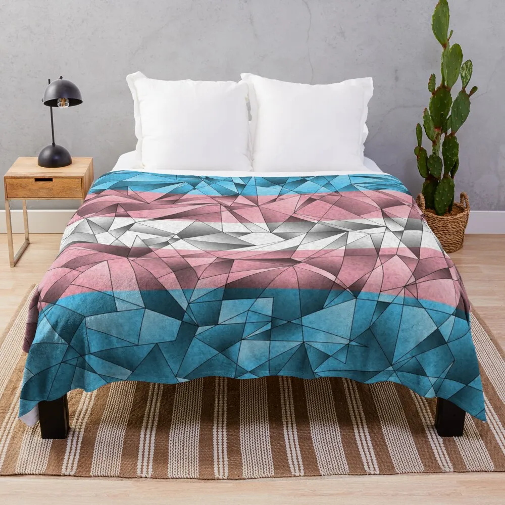 

Abstract Fractal Triangles Transgender Pride Flag Pattern Throw Blanket Tourist Bed linens Custom Stuffeds Blankets