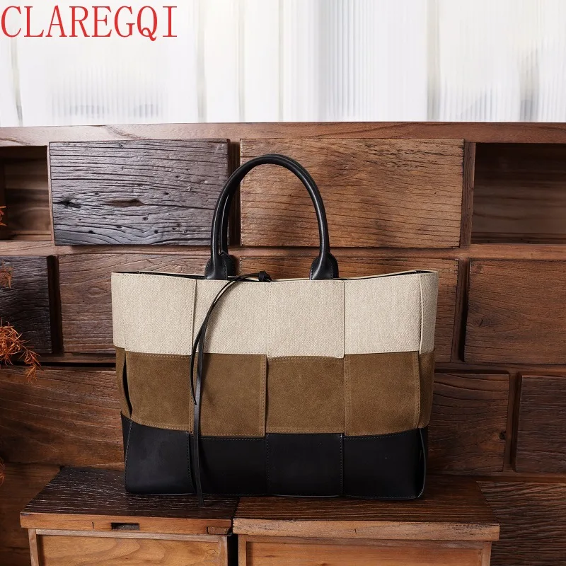 CLAREGQI Contrasting Color Stitching And Weaving Leather Bag Dermis Checkered Crossbody Bag Large Capacity Purse Shoulder Bag