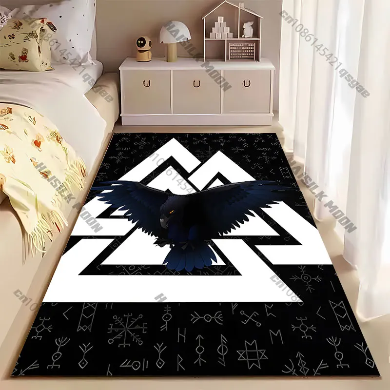 Mystical raven with geometric background carpet Yoga living room room decor children's crawling mat doormat area rug