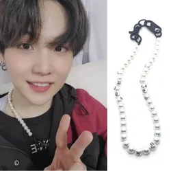 2022 Korean New SUGA Same Pearl Letter Necklace Hip Hop Fashion Accessories for Men and Women Jewelry Couple Gift