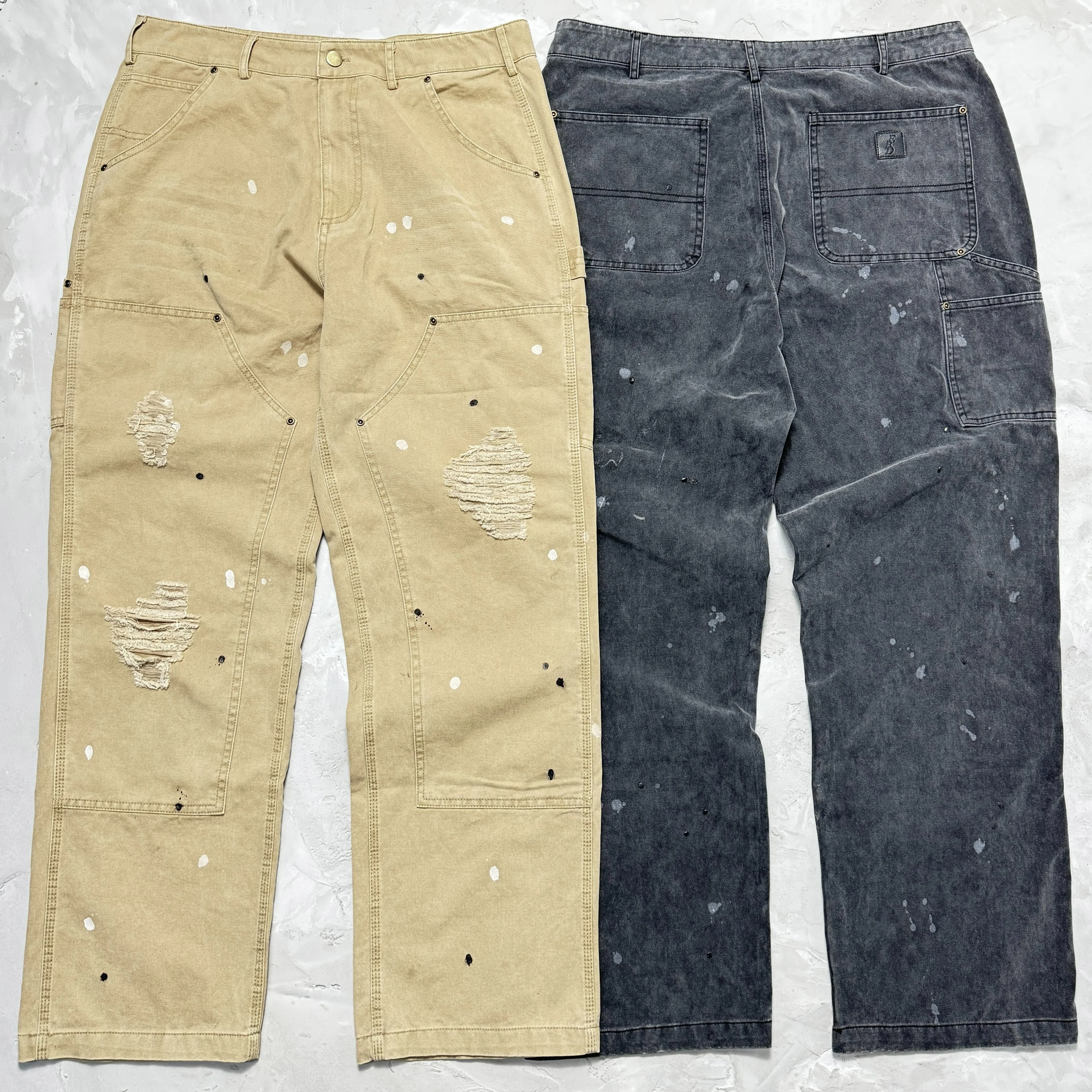 

Американская мода 18ss, потертые водой старые брюки с двойными коленами, лесозаготовительные брюки в стиле ретро, черные и джинсы цвета хаки