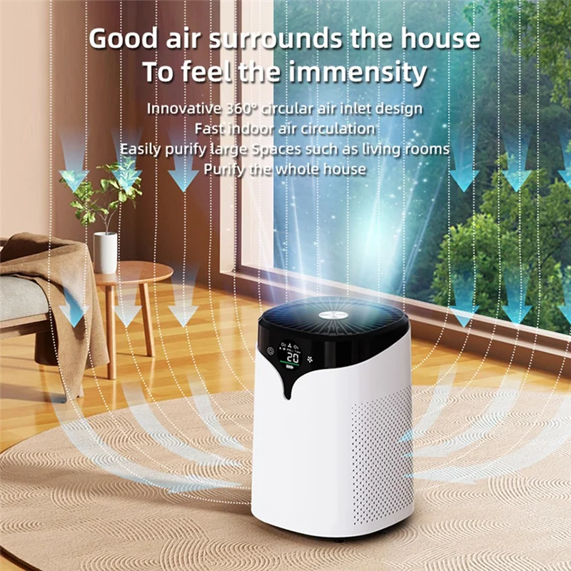 LITE-purificador de aire Pantalla digital para eliminar formaldehído Purificación de olores de humo para el hogar Estilo de iones negativos: blanco