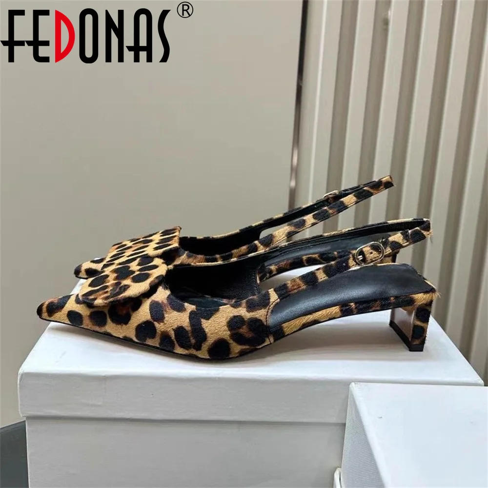 

FEDONAS Ins Women Kitten Heels Slingbacks Sandals Leopard Genuine Leather Party Spring Summer Shoes Woman Sandals Pumps