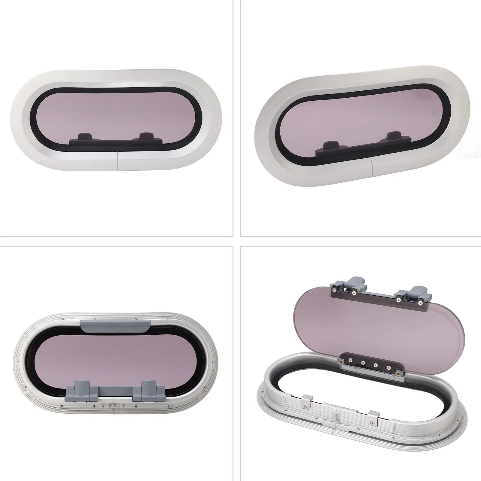 

345 X 175mm Boat Porthole Window (T02) Heavy-Duty Aluminum Alloy 180° Internal Opening Rounded Vent Window Gray Marine Accessory