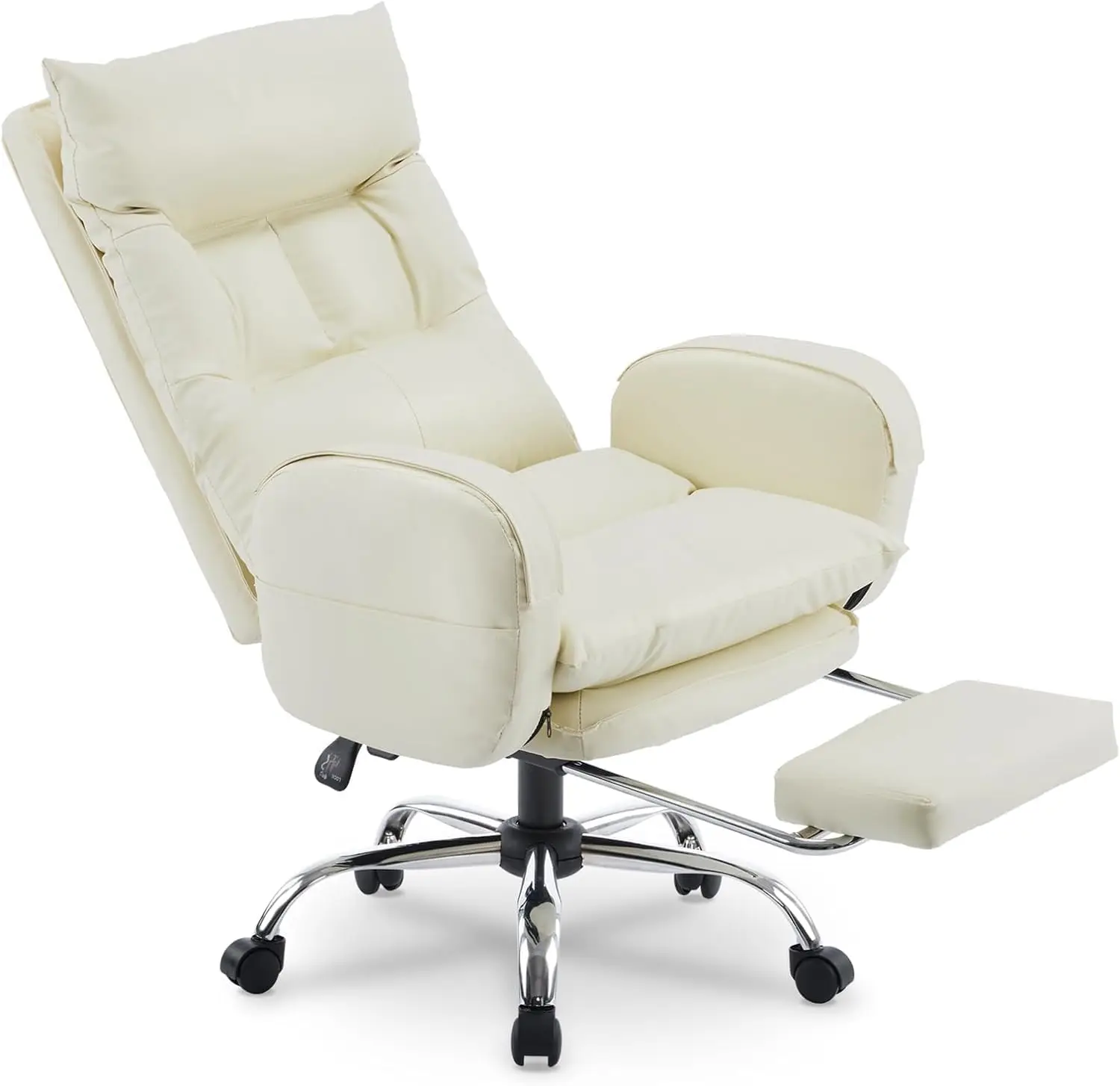 

Home Office Chair with Footrest, High-Back PU Leather Computer Desk Chair, Executive Rolling Swivel Chairs (Cream White2)