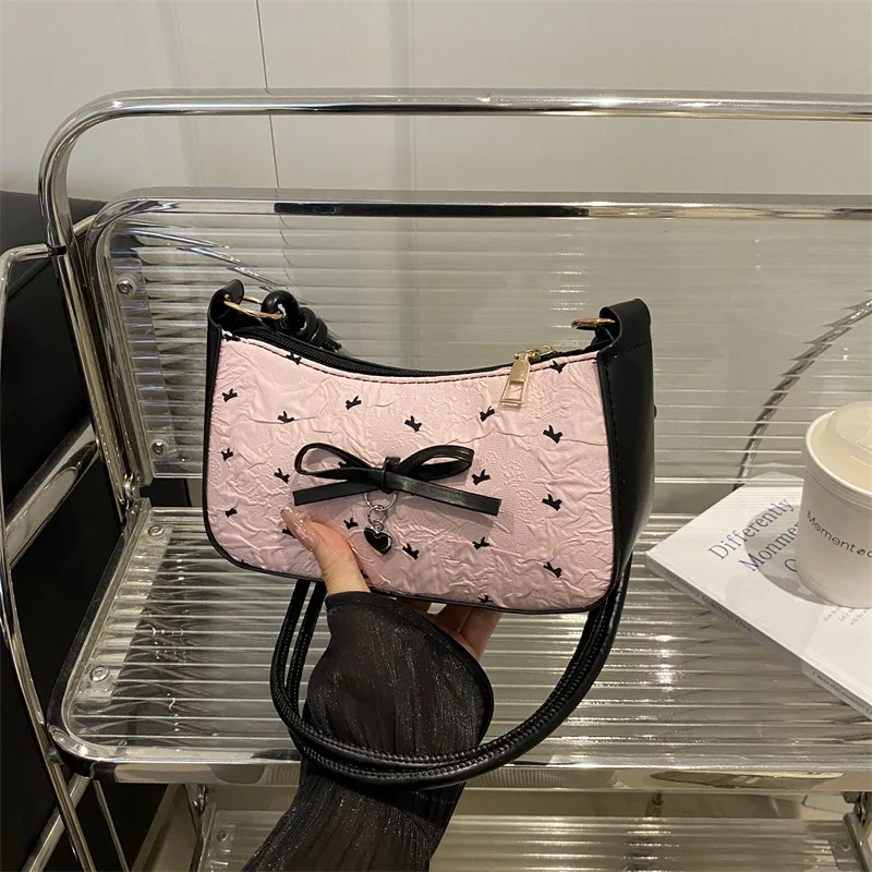 

New Fashion Baguette Shoulder Bag Bow Design Underarm Purse for Women Versatile Bag for Work Commute Elegant Top Handle Tote