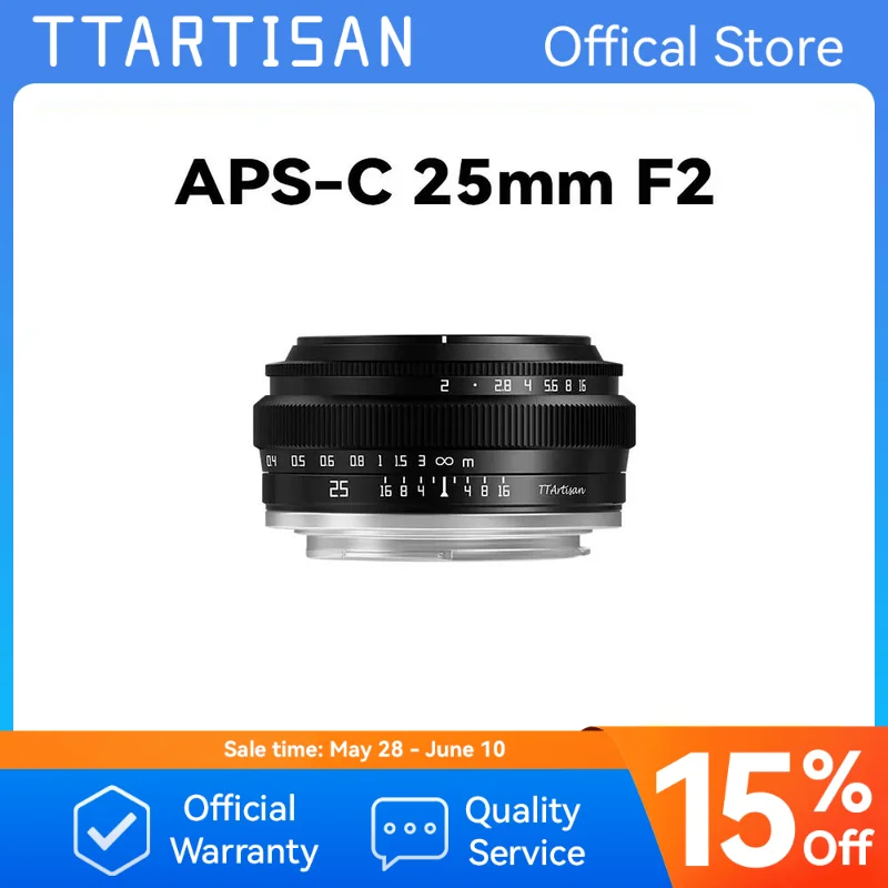 TTArtisan 25mm F2 Camera Lens for Sony E Mount a6400 Fujifilm XA XT4 XT30 Canon M50 R7 R10 Panasonic Olympus M43 Nikon Z30 Z50