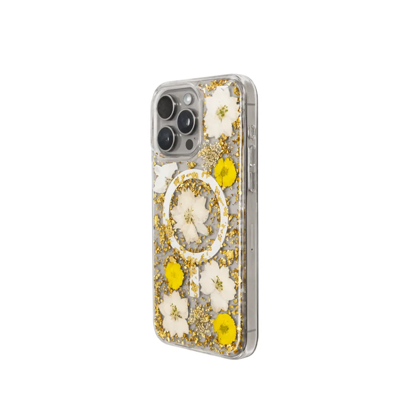 KZDOO Mag Flowers Shockproof Back Cover, Natural Dried Flowers, Clear Edge Protection Case for iPhone 15,15plus,15pro,15Promax