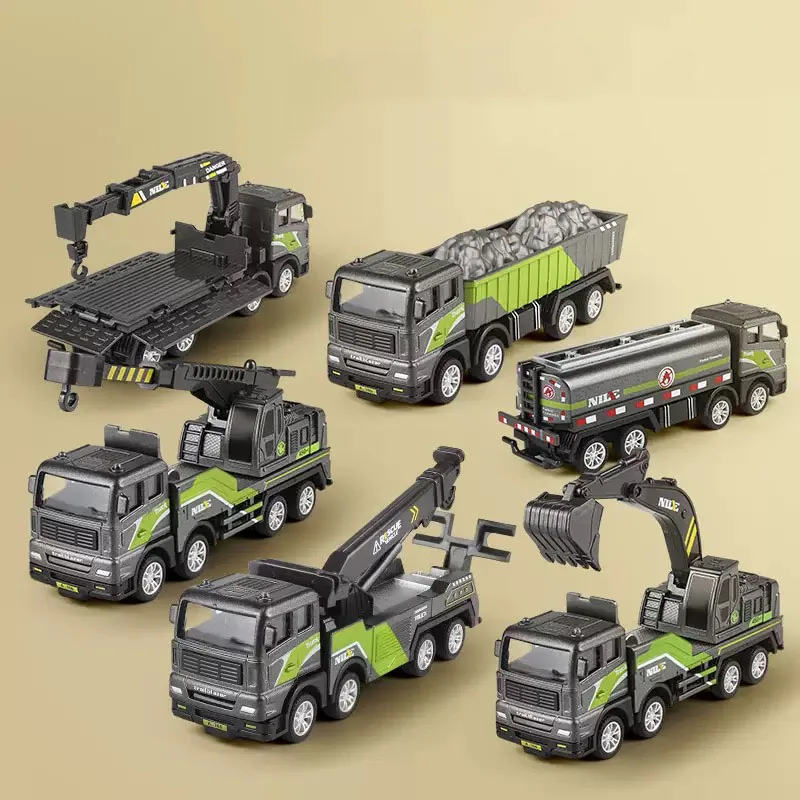 

Children's Inertial Alloy Engineering Vehicle Set - Excavator Crane Mixer Toy Car Model - Boys Educational Building Playset