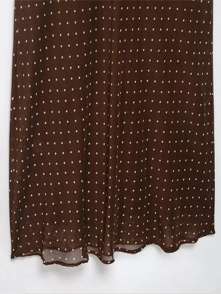 KONDALA Sexy Brown Women Dress Dot Cami Sleeveless Asymmetrical Straight Long Vestidos Fashion 2025 Autumn Holiday Party Dress