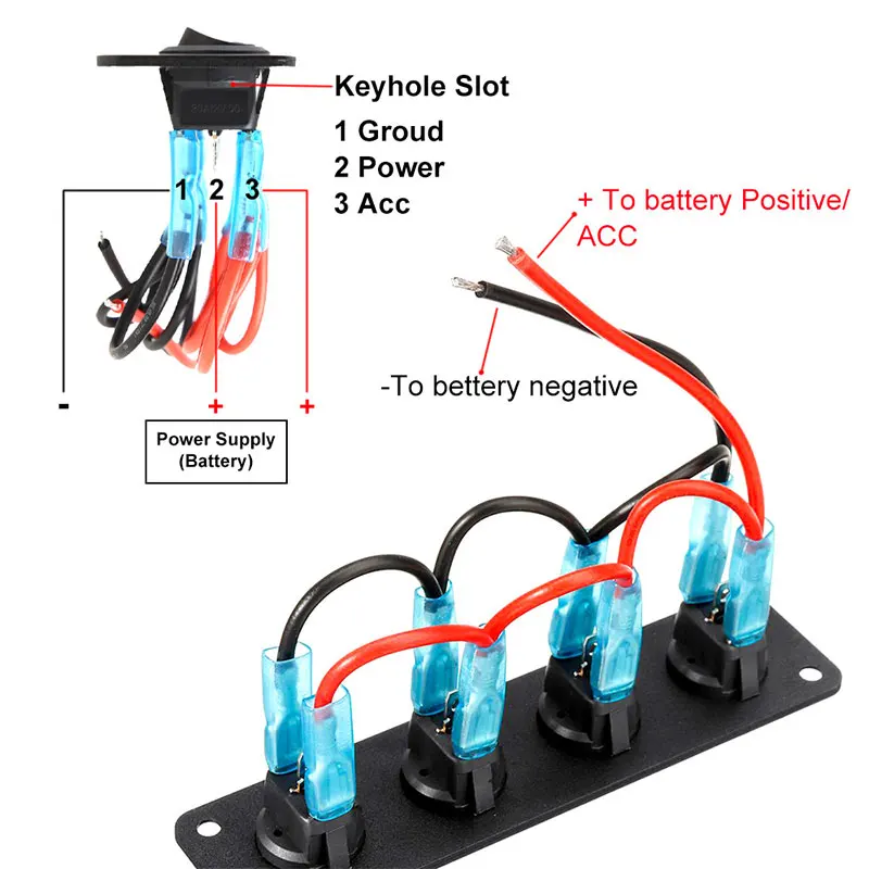 1 2 3 4 5 6 Gang Waterproof LED Marine Boat Rocker Switch Panel for Bus RV Trailers Truck Boat Car Switch Panel Circuit Breaker