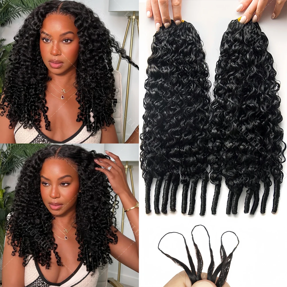 

12A Burmese Curly Feather Crochet Bulk Human Hair Lightweight Pre Separated Feather Line Extensions Invisible Knot Crochet Hair