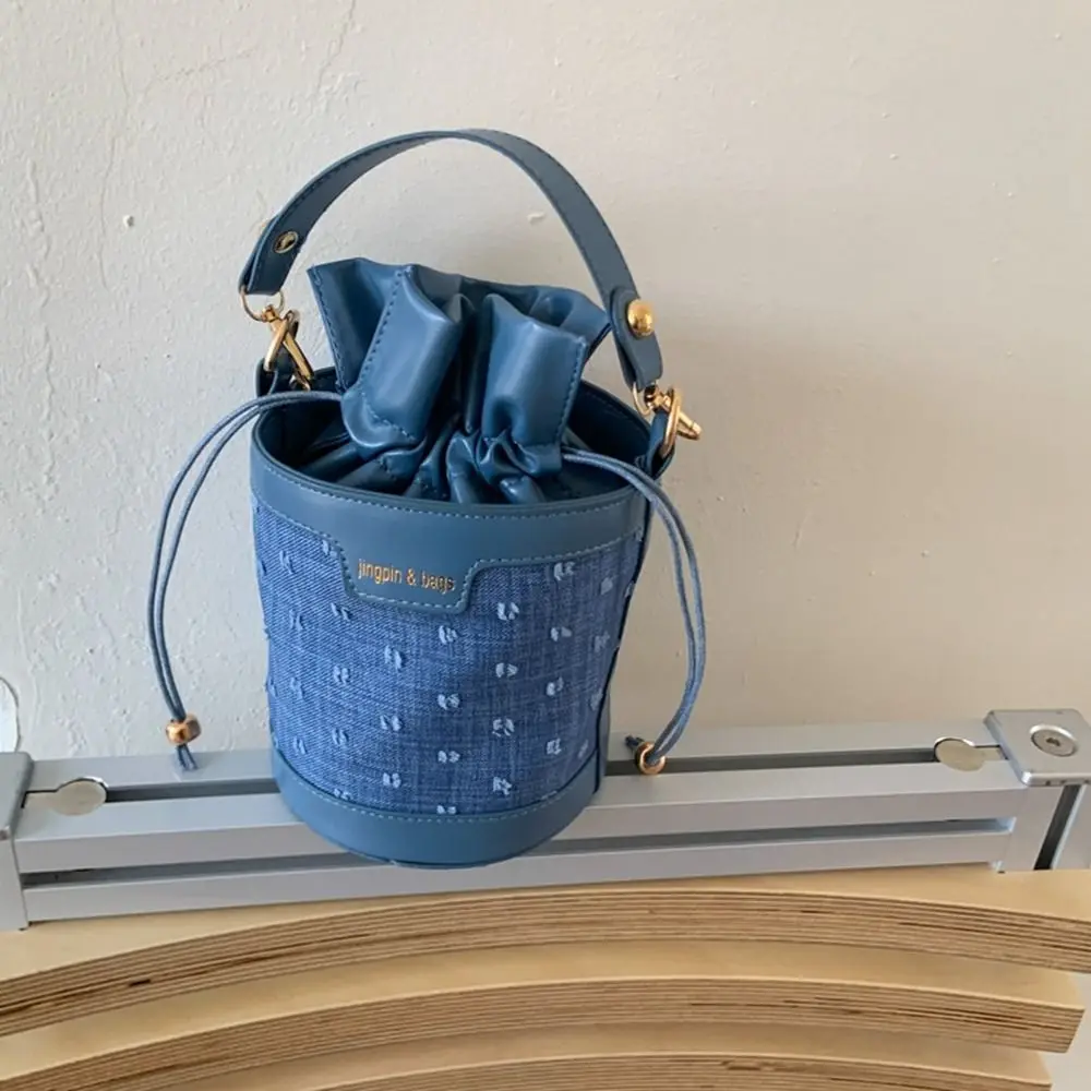 

Cute Korean Style Drawstring Bucket Bag Handbag Cylindrical Pu Shoulder Bag Solid Color Handheld Crossbody Bag Outdoor
