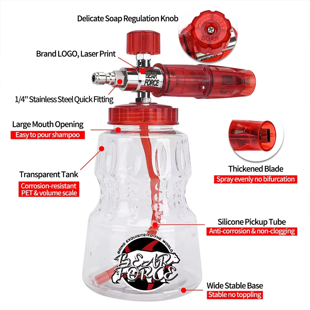Pressure Washer Aluminum Foam Cannon Foam Generator Snow Foam Lance with 1/4” Quick Connector for Portland Husky Ryobi Greenwork