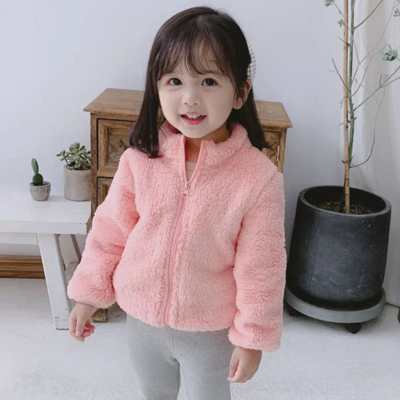 Toddler Winter Girls Boys Casual Soft Warm Long Sleeve Coat Baby Kids Children Fleece Jacket Plush Zipper Closure Outerwear