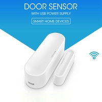 White Door Window Sensor Plastic Door Window Sensor Wifi Smart Home Wireless Door Detectors USB Open/Close APP Remote Alarm