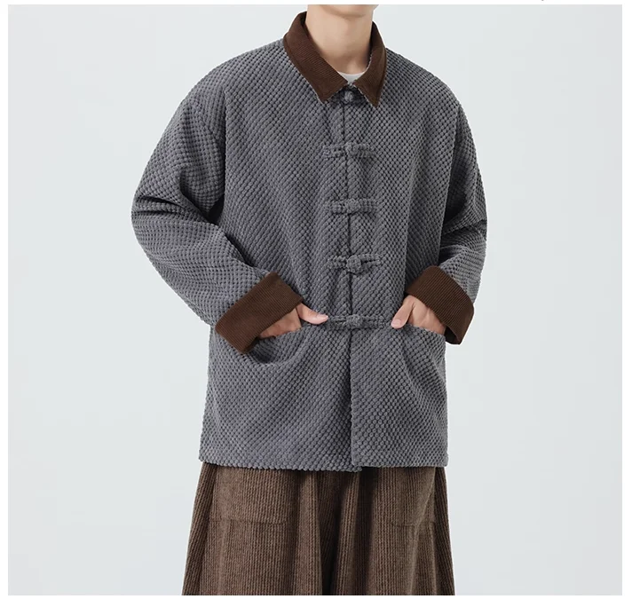 Chinese Style Vintage Corduroy Jacket Mens Clothing Plus Size Casual Coat Autumn Winter Harajuku Loose Black Jacket Top Male