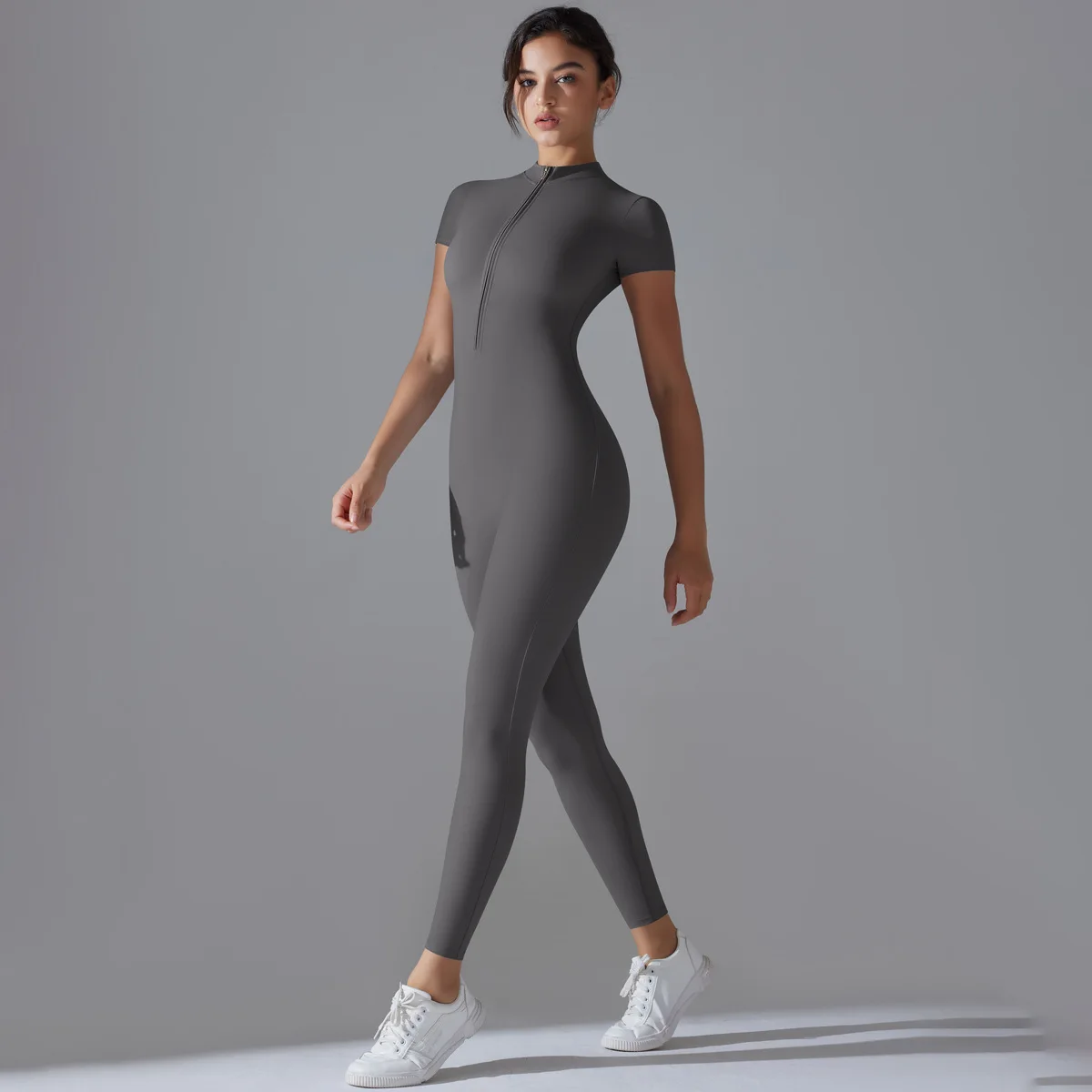 

Yoga Jumpsuit Women Zipper Short Sleeve One Piece Gym Suit Fitness Set Comfort Workout Romper High Elastic Siamese Sportswear