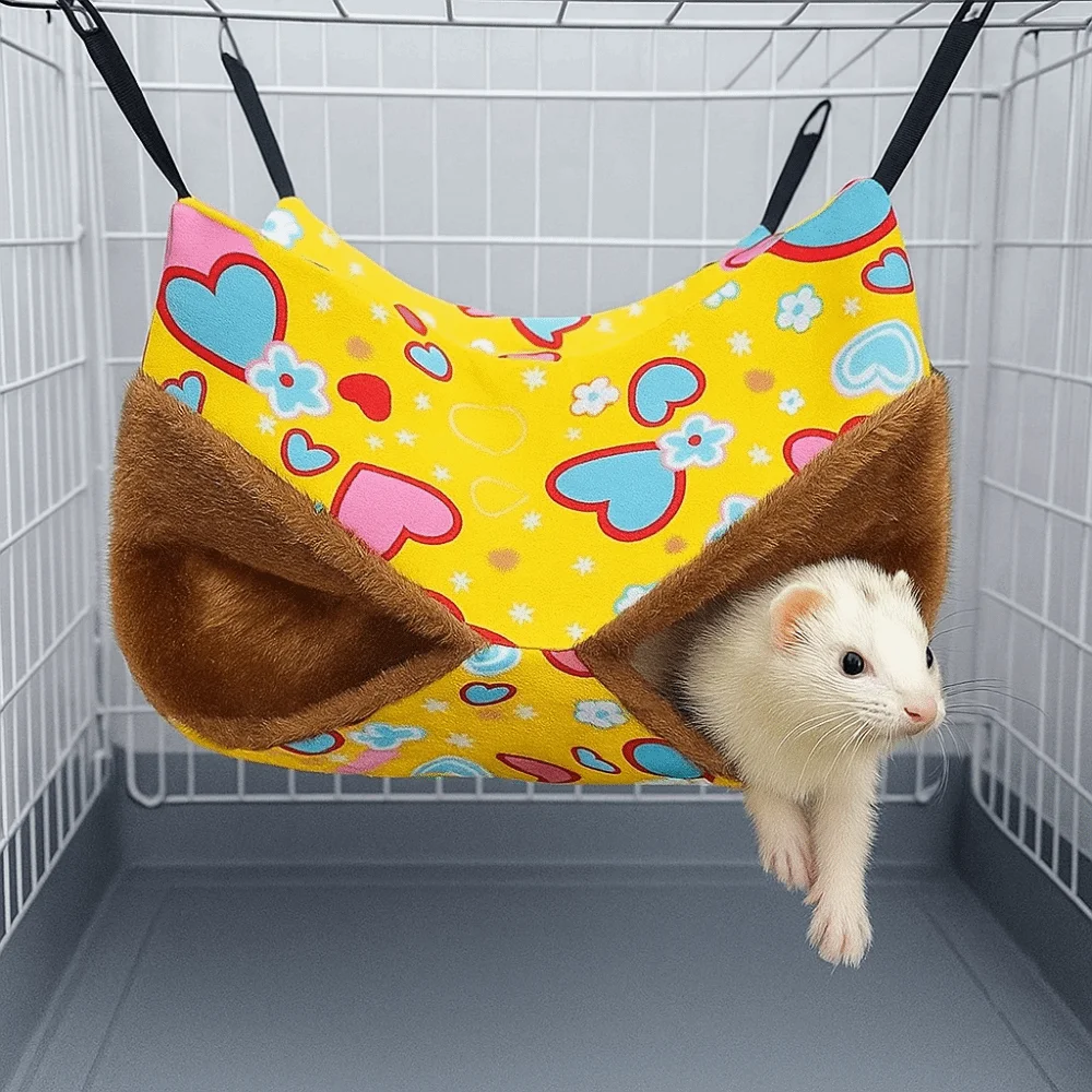 Dubbellaagse hamsterhangmat Dikker warme hangende kooihuis Gezellige fleeceprint Hamsterschuilplaats Kooiaccessoires