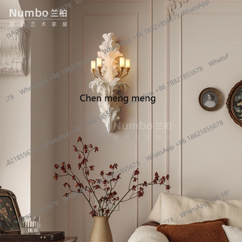 مصباح الجدار الفرنسي كريم الرياح غرفة المعيشة مصباح الجص الرجعية مصمم جديد الإغاثة الفن تلفزيون حائط الخلفية مصباح الجدار #4