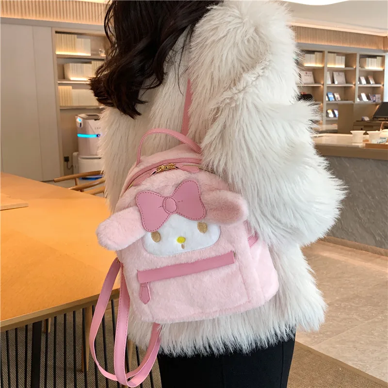 Sanrio Kawaii Hello Kitty Plush Cinnamon Roll Backpack My Melody Bag Kuromi Plush Toy Cute Girl Backpack Christmas Gift