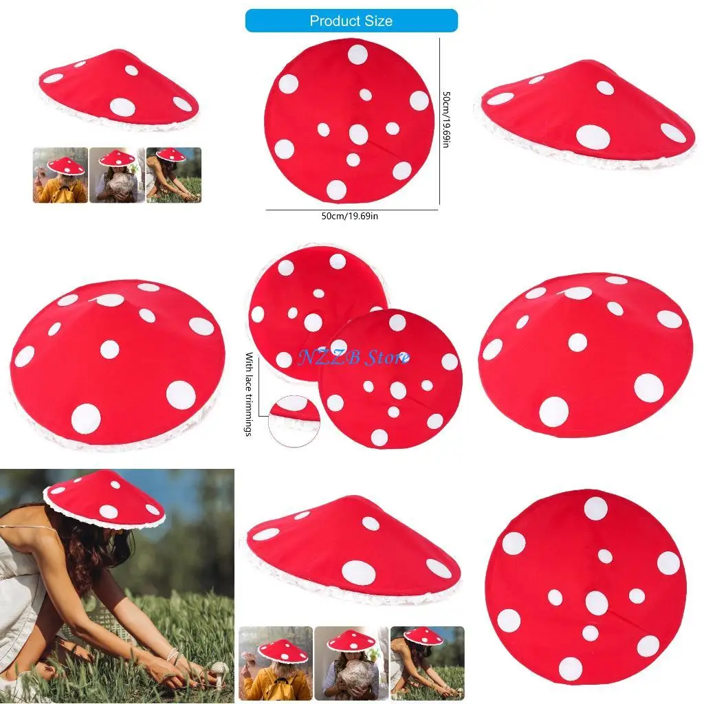 

T21F Nonwoven Mushroom Cap Lace Trim Headgear For Halloween Costume Cosplay Event And Theme Party Gathering Photography