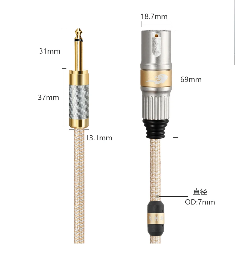 Hi-fi 6.35mm to Regular XLR Audio Cable for AMP Mixer Console 3 Pin XLR to 1/4 Inch TS Jack Silver-plated Conductor