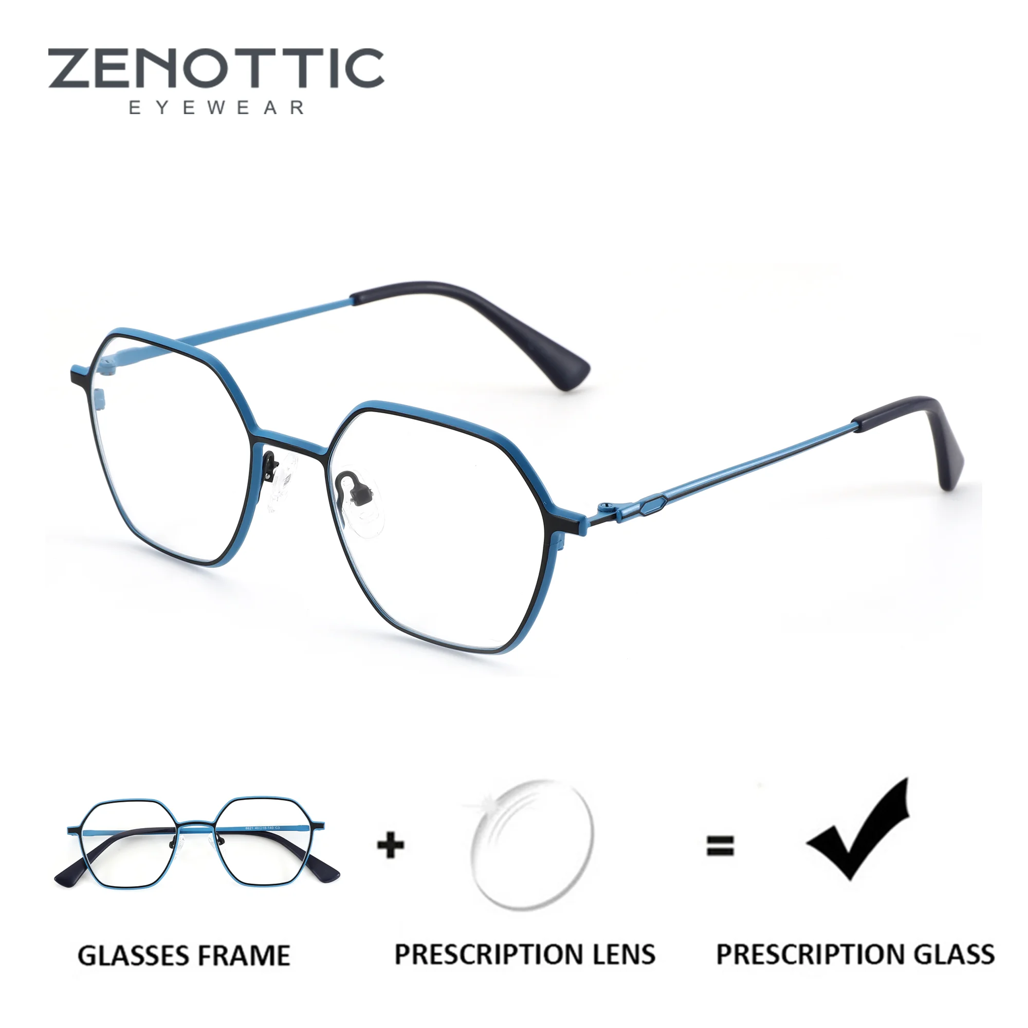 

ZENOTTIC XXS размер металлические многоугольные очки по рецепту на заказ для унисекс анти-синий свет прогрессивные оптические линзы с рецептом