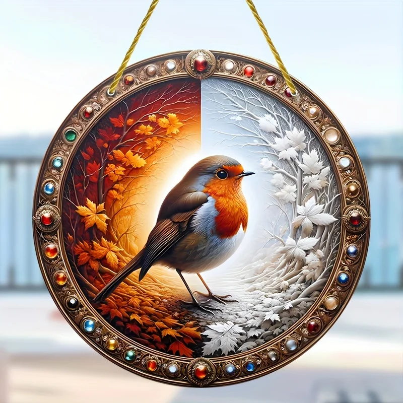 Four Seasons Fusion Robin Light Absorber-Round Acrylic Decorative Signs and Plaques, Home, Room, Door, Porch, Window Decorations