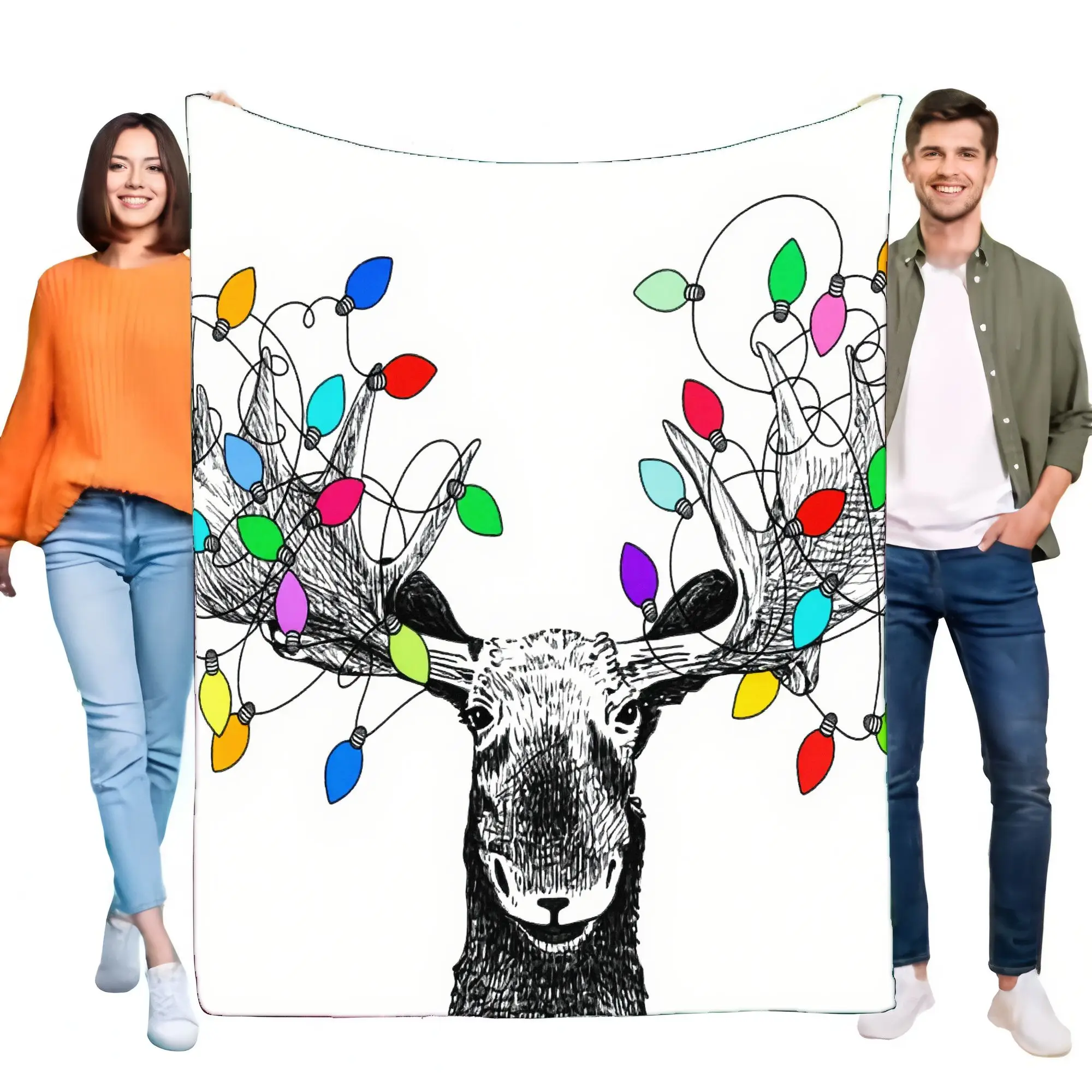 Festive Moose Blanket Cozy Soft Throw with Colorful Christmas Lights Perfect for Home Decor or Unique Holiday Gift Lightweight a