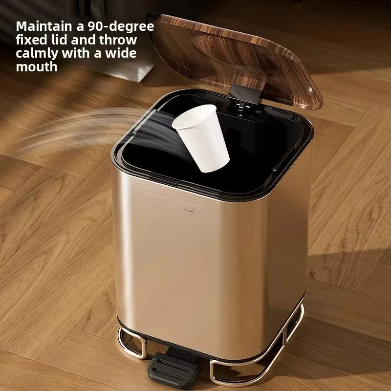 Medieval  Style Foot Operated Stainless Steel Lidded Trash Can Large Capacity Waste Basket for Living Room Indoor Household Use